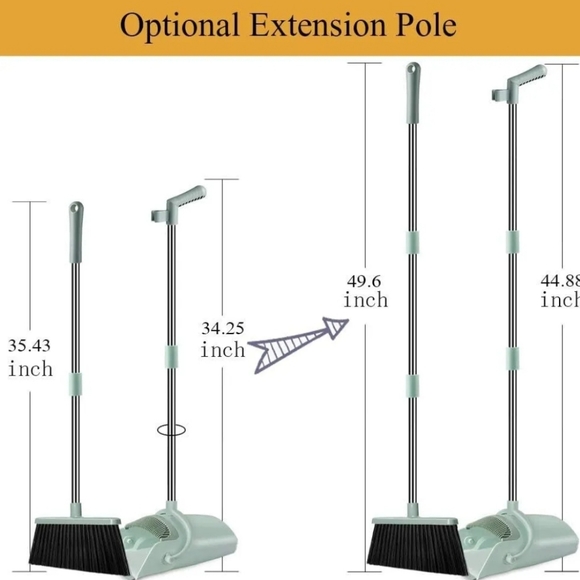 Sage Green Broom And Dustpan Set Foldable Extendable Floor Cleaning Tools - Picture 2 of 8